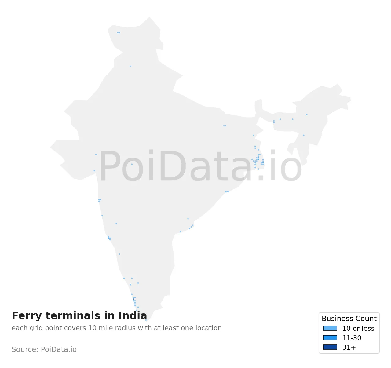 Ferry terminal density map for India
