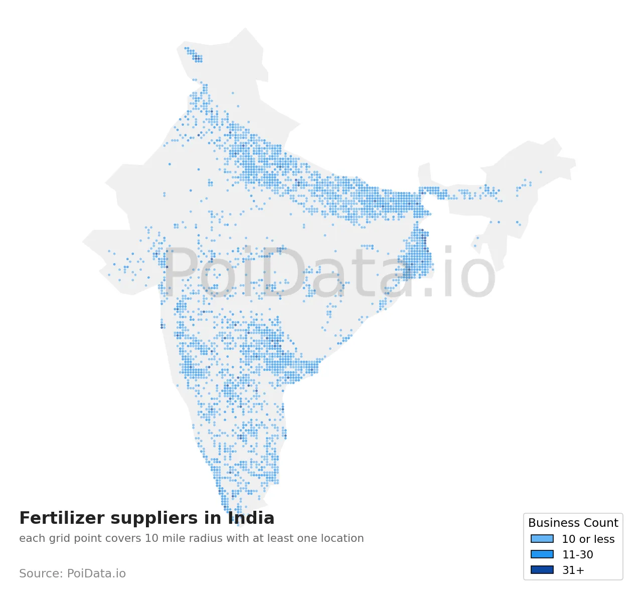 Fertilizer supplier density map for India