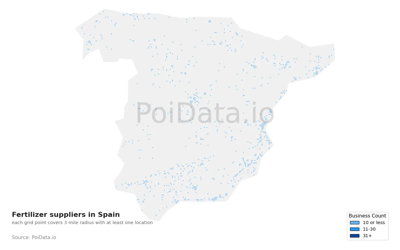 Fertilizer supplier density map for Spain