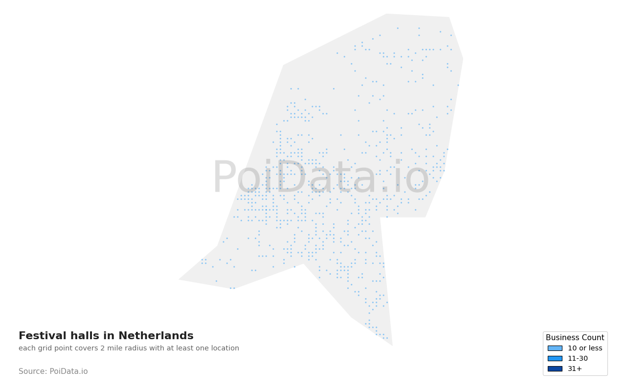 Festival hall density map for Netherlands