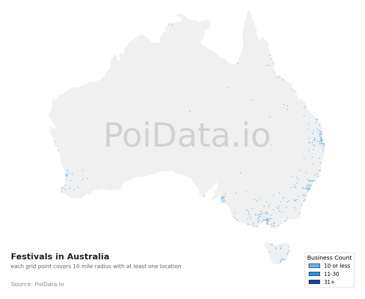 Festival density map for Australia