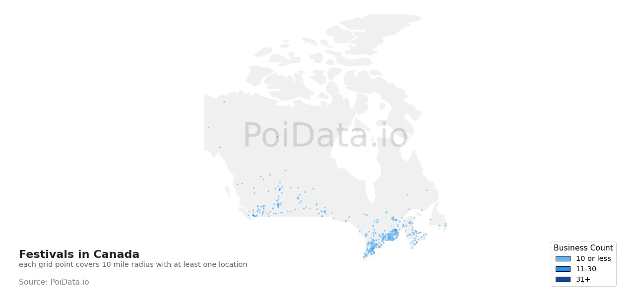 Festival density map for Canada