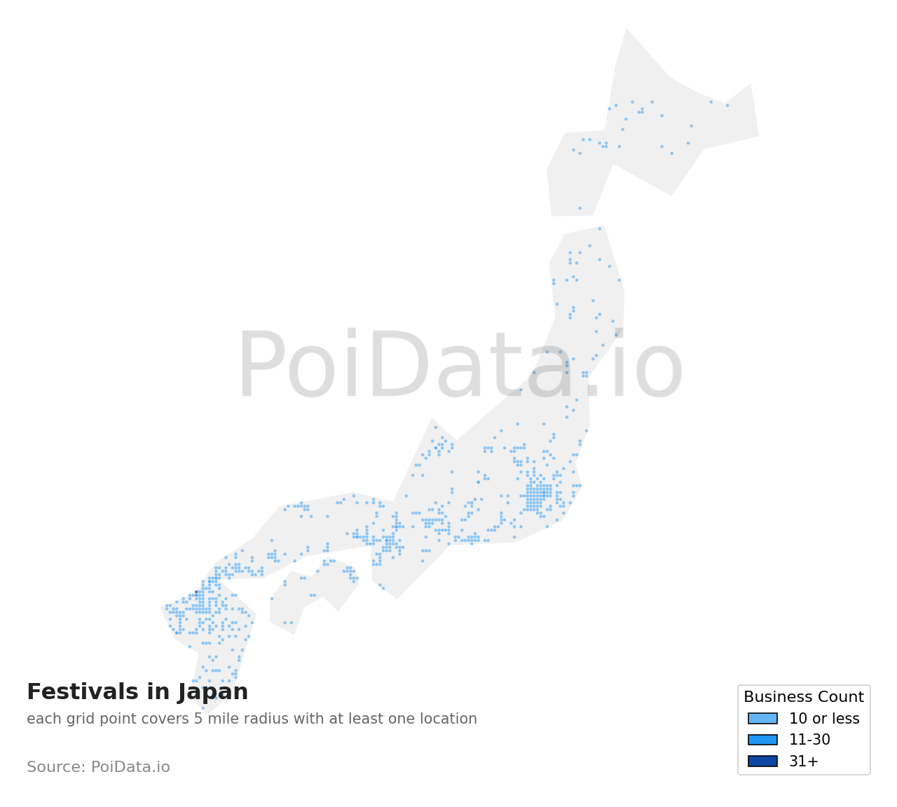 Festival density map for Kanagawa, Japan
