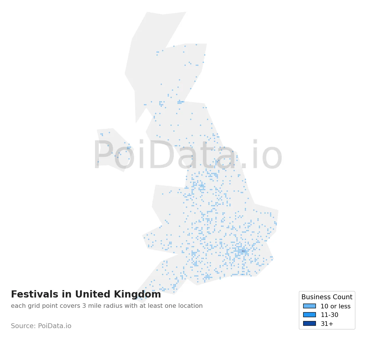 Festival density map for United Kingdom