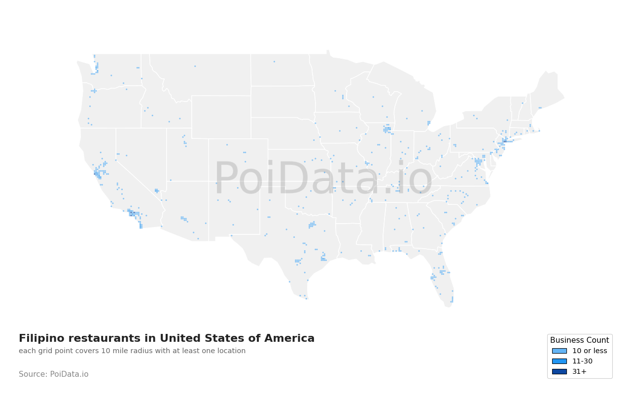 Filipino restaurant density map for Virginia, United States