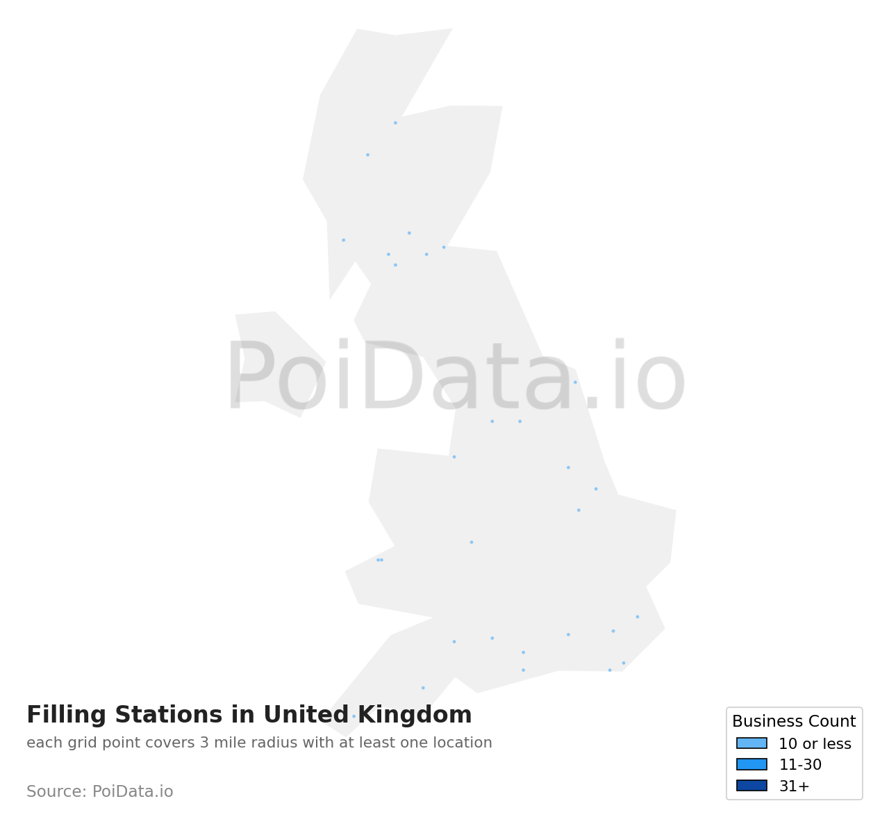 Filling Station density map for United Kingdom