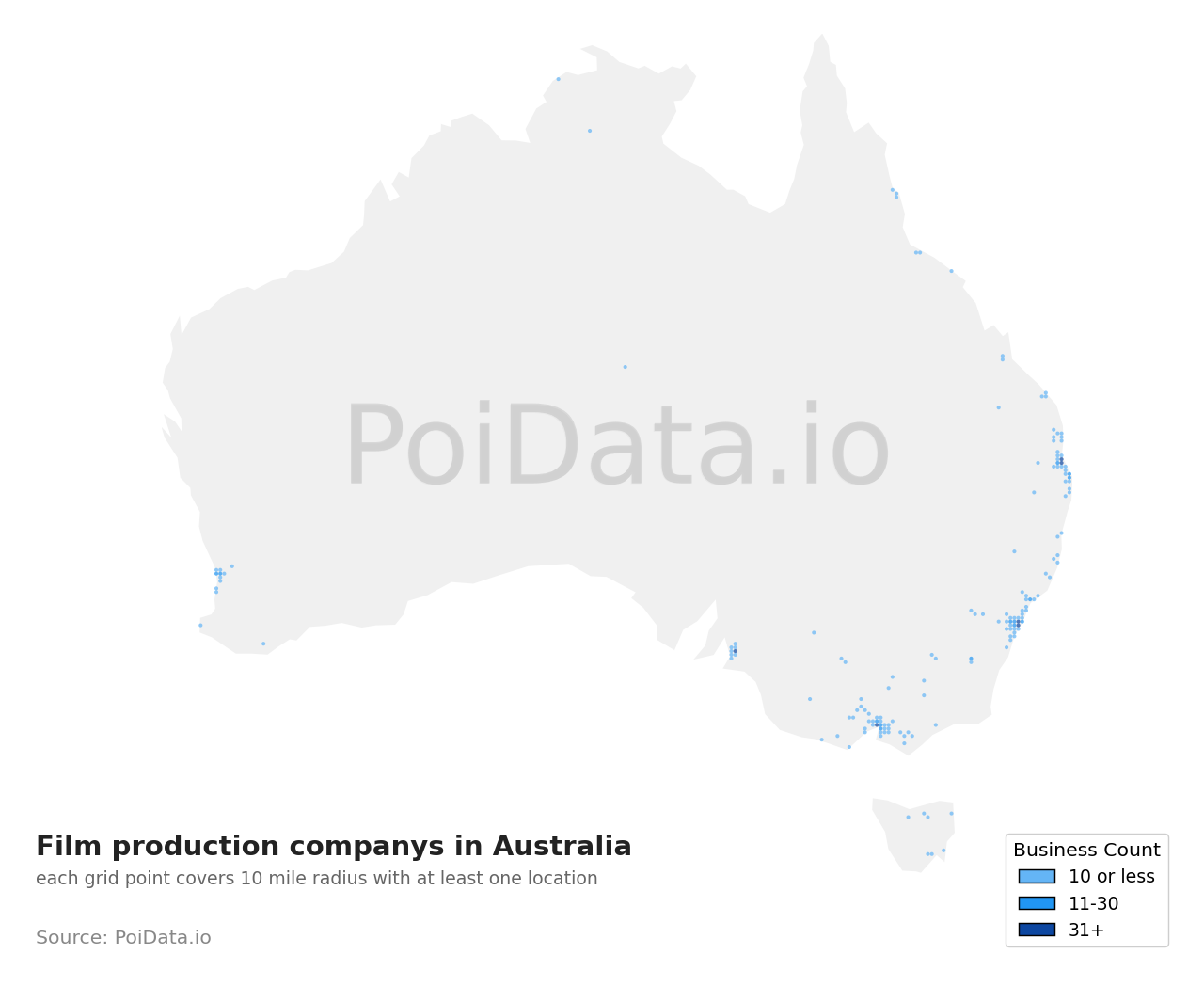 Film production company density map for NSW, Australia