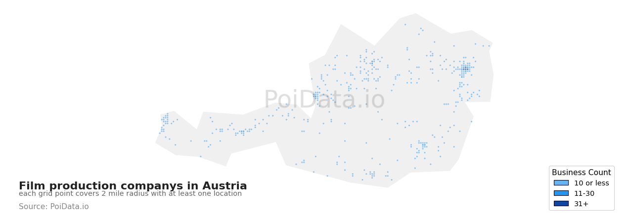 Film production company density map for Austria