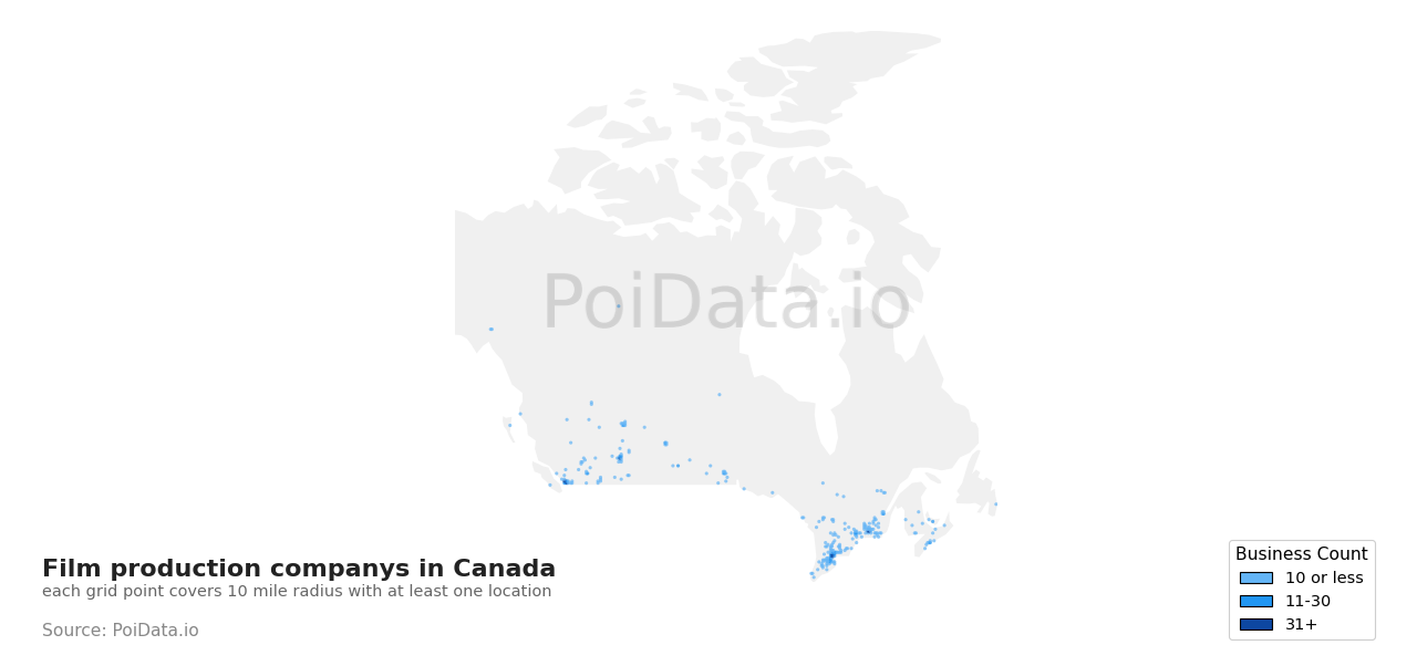 Film production company density map for Canada