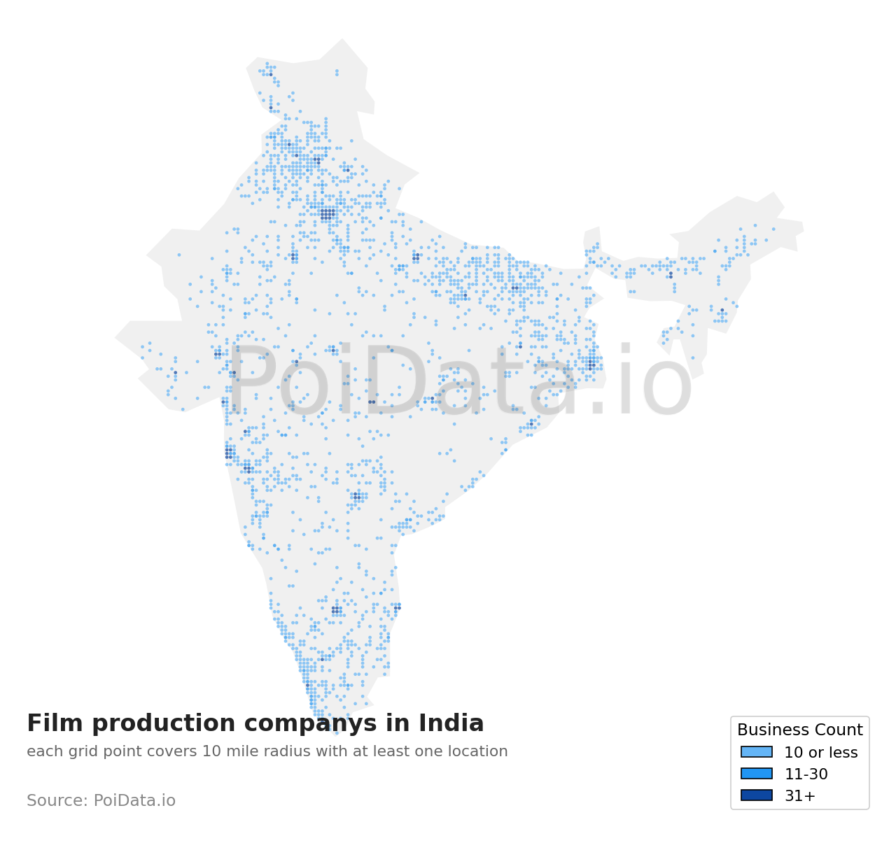 Film production company density map for India