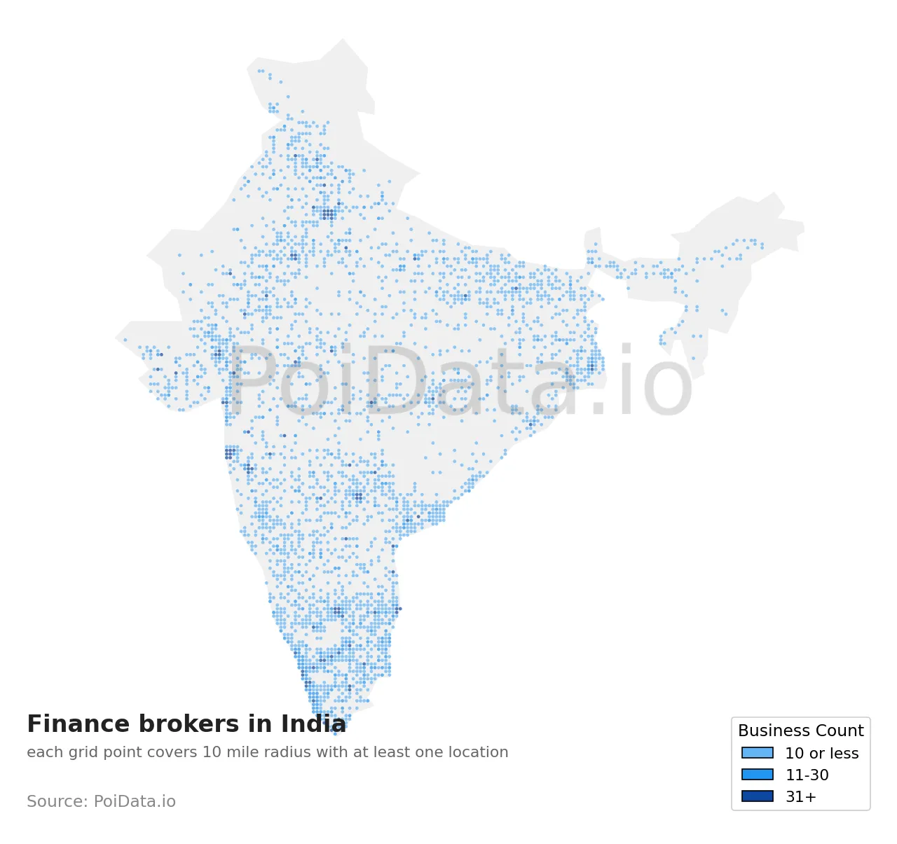 Finance broker density map for India