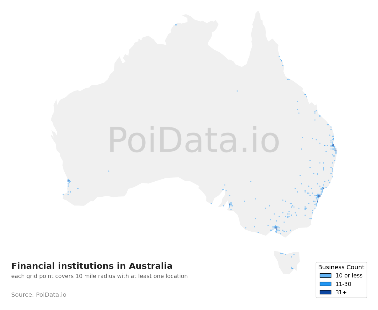 Financial institution density map for NSW, Australia