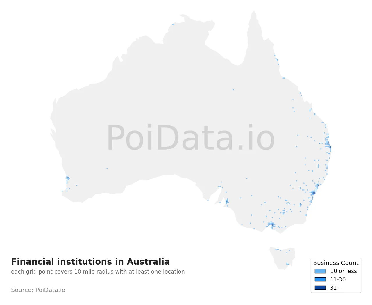 Financial institution density map for Australia