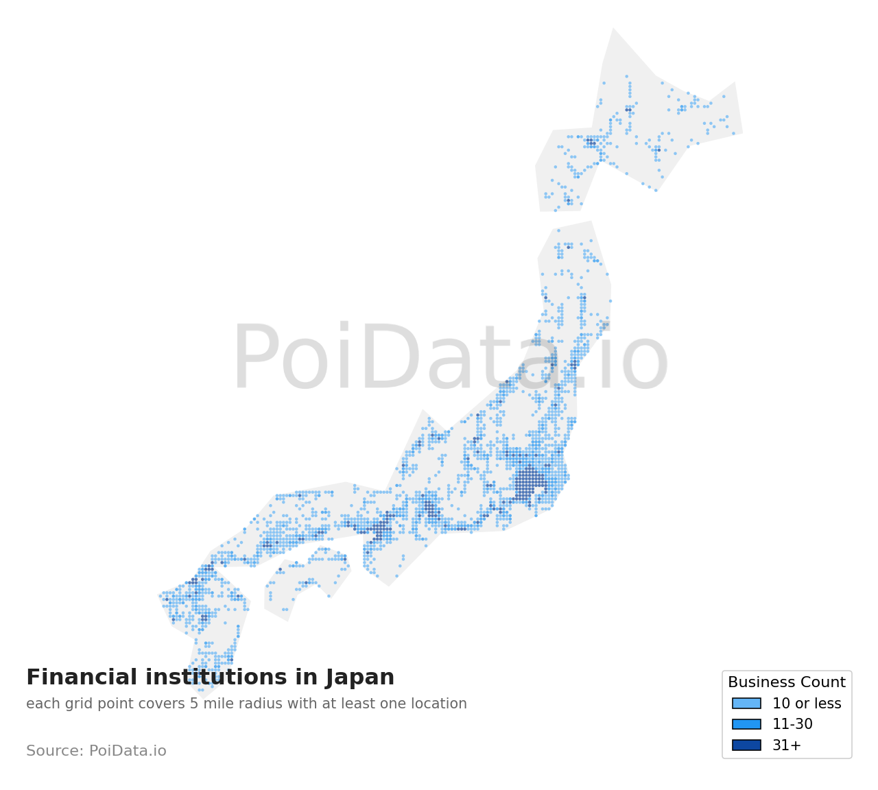 Financial institution density map for Kanagawa, Japan