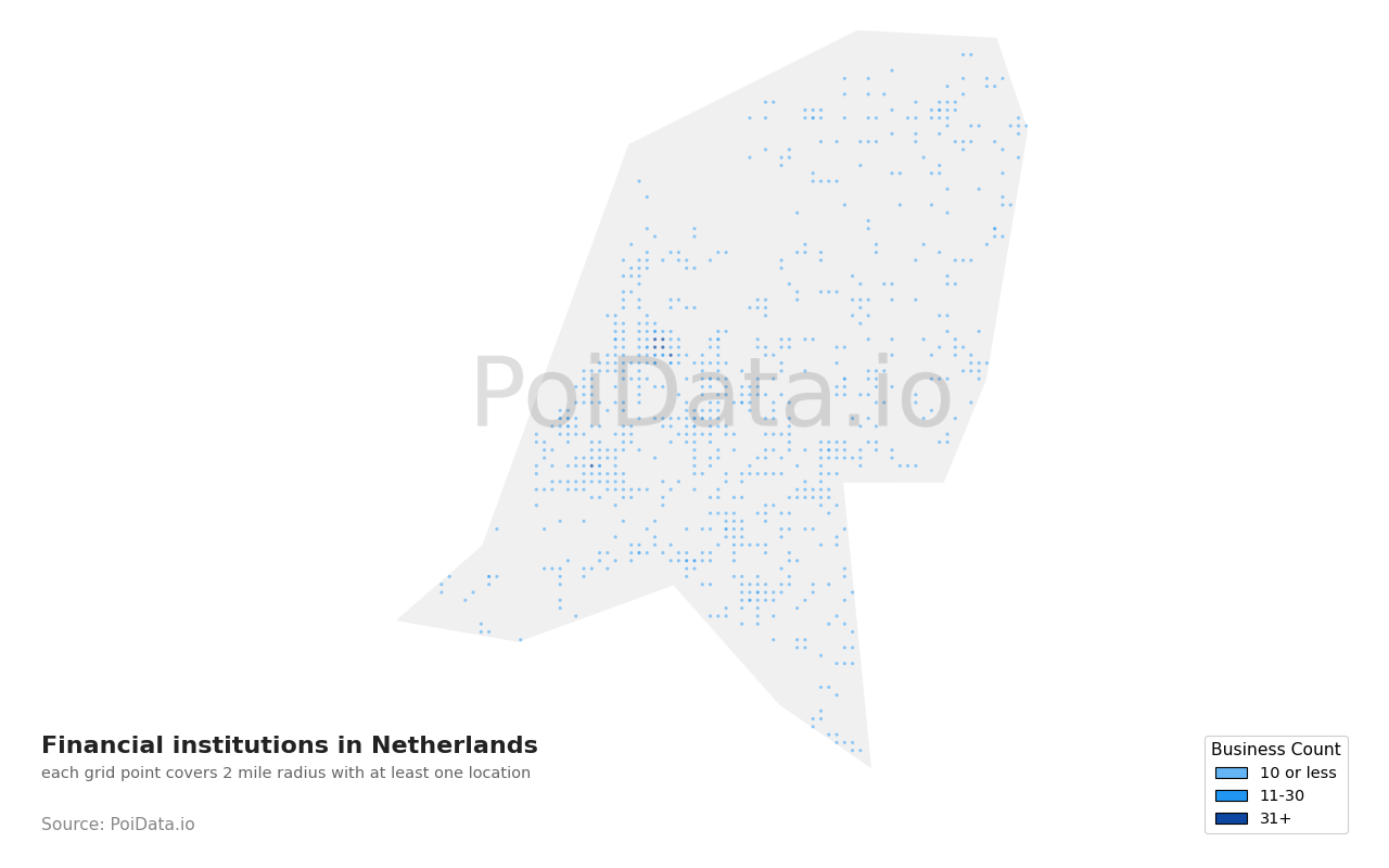 Financial institution density map for Netherlands