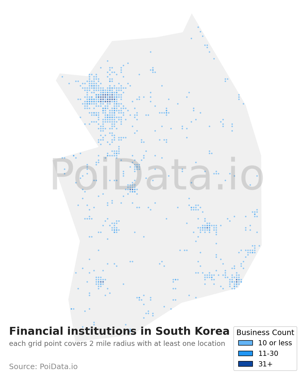 Financial institution density map for South Korea