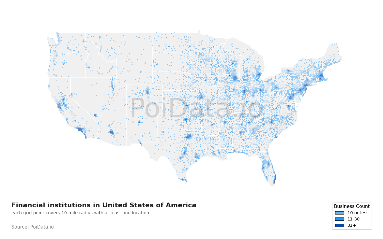 Financial institution density map for United States