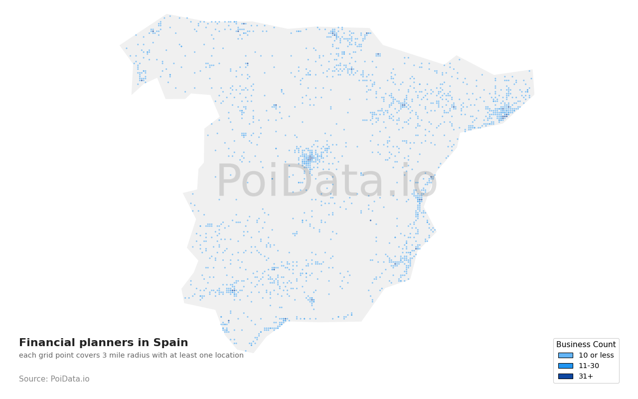 Financial planner density map for Spain