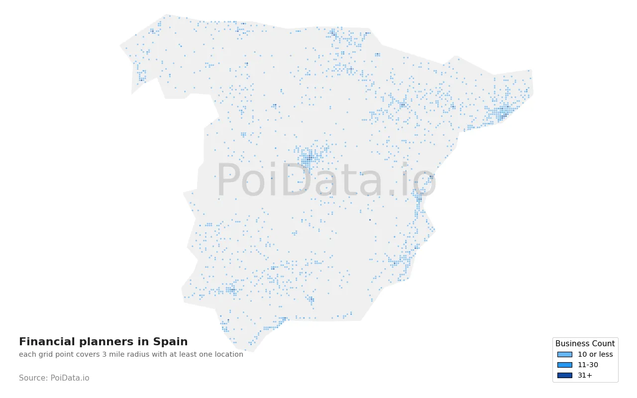 Financial planner density map for Spain