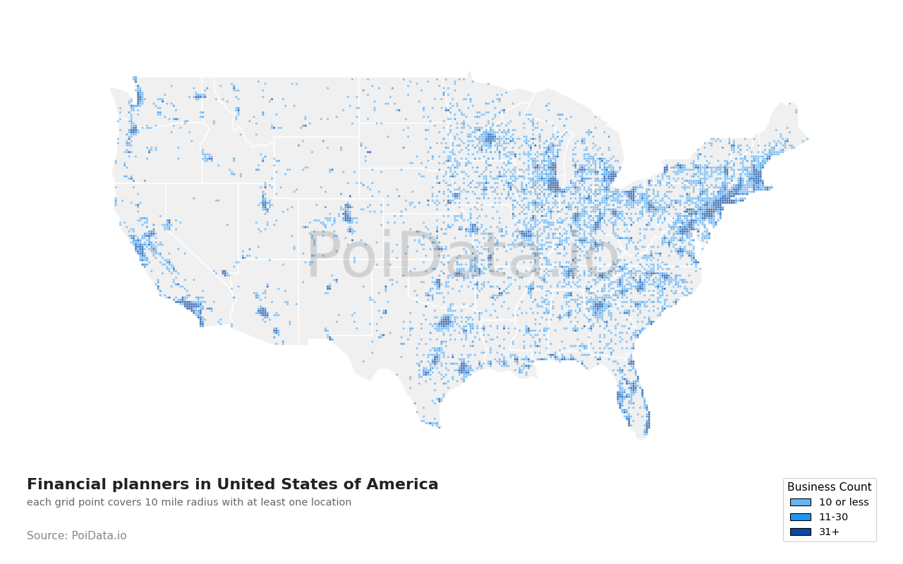 Financial planner density map for Arizona, United States