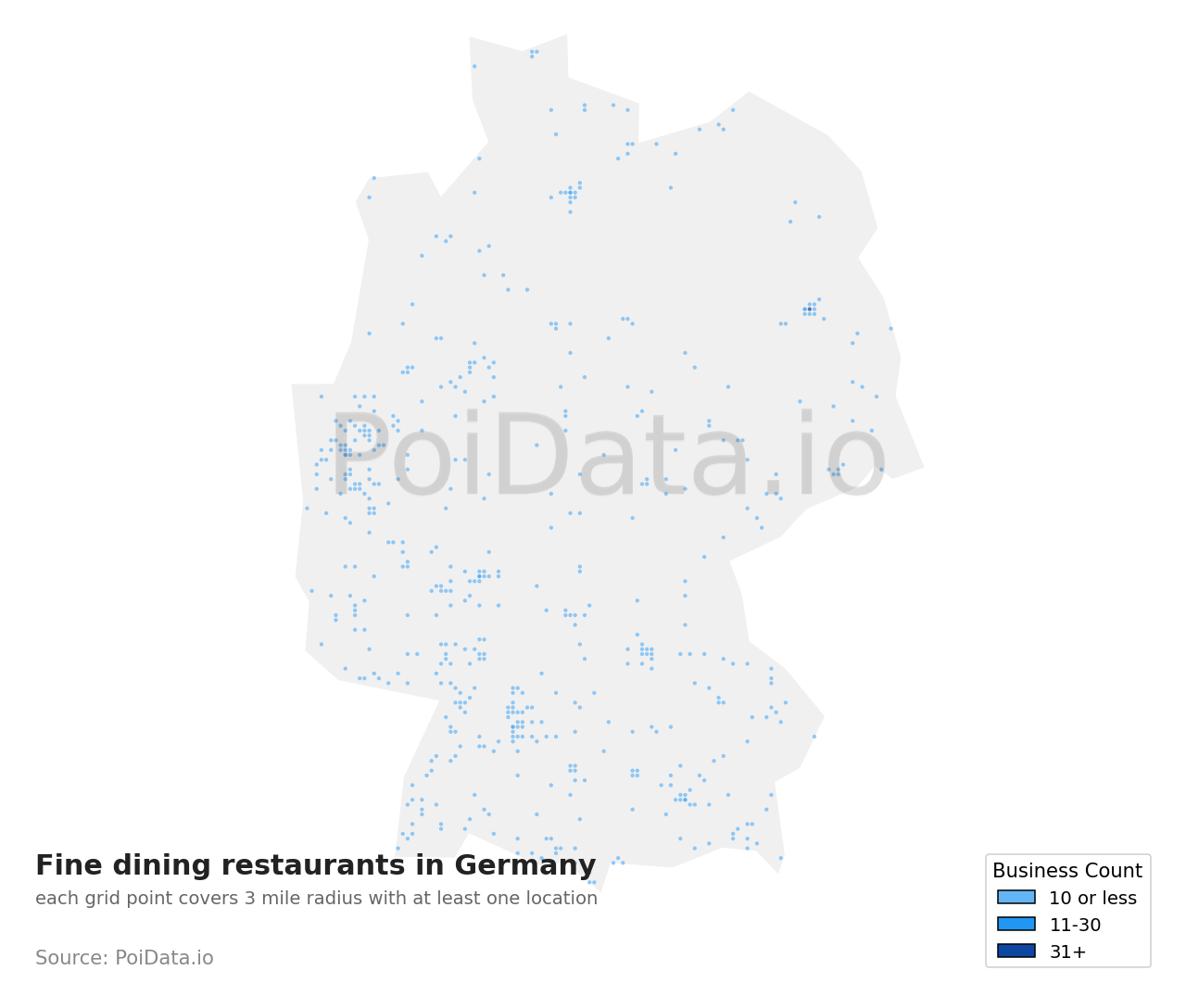 Fine dining restaurant density map for Germany