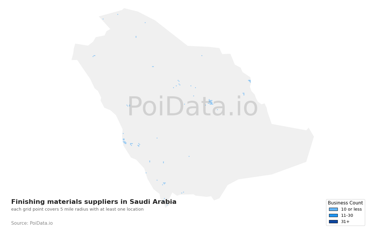 Finishing materials supplier density map for Saudi Arabia