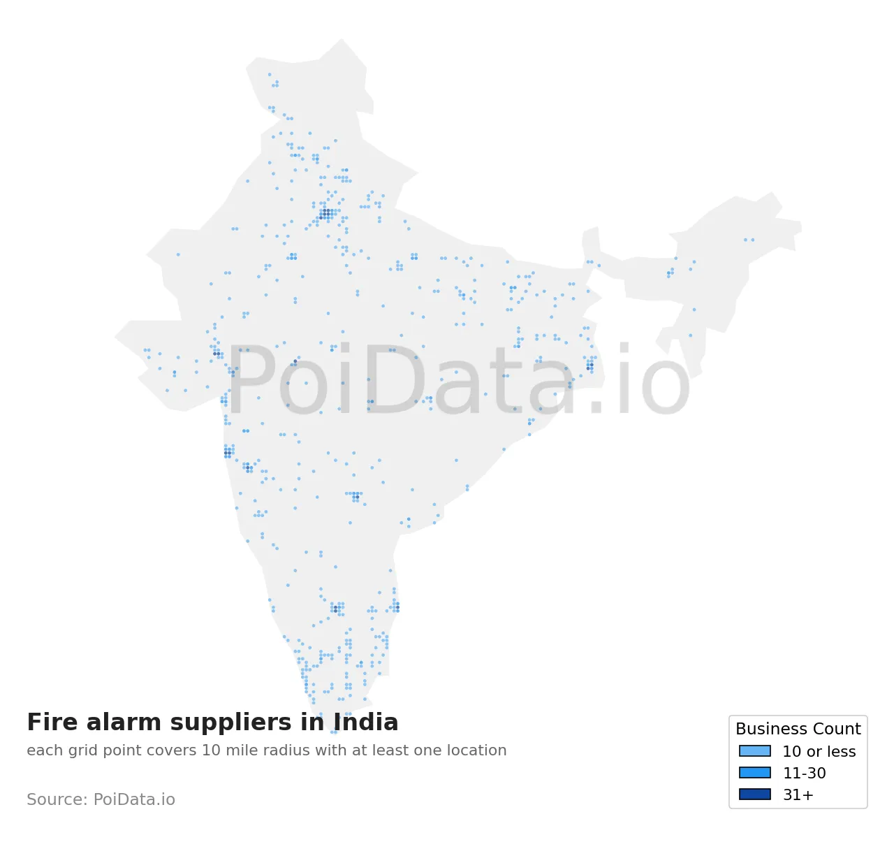 Fire alarm supplier density map for India