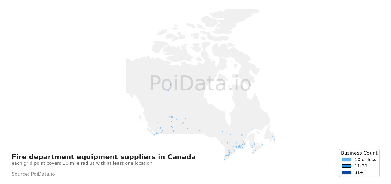 Fire department equipment supplier density map for Saskatchewan, Canada