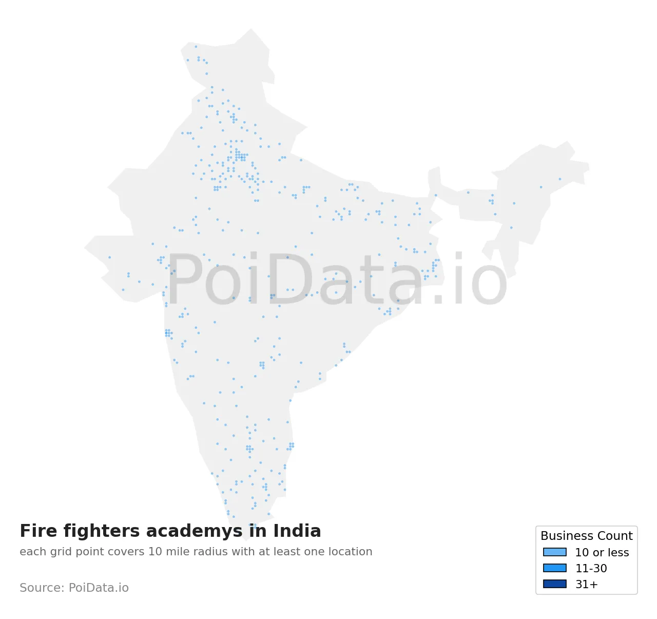 Fire fighters academy density map for India