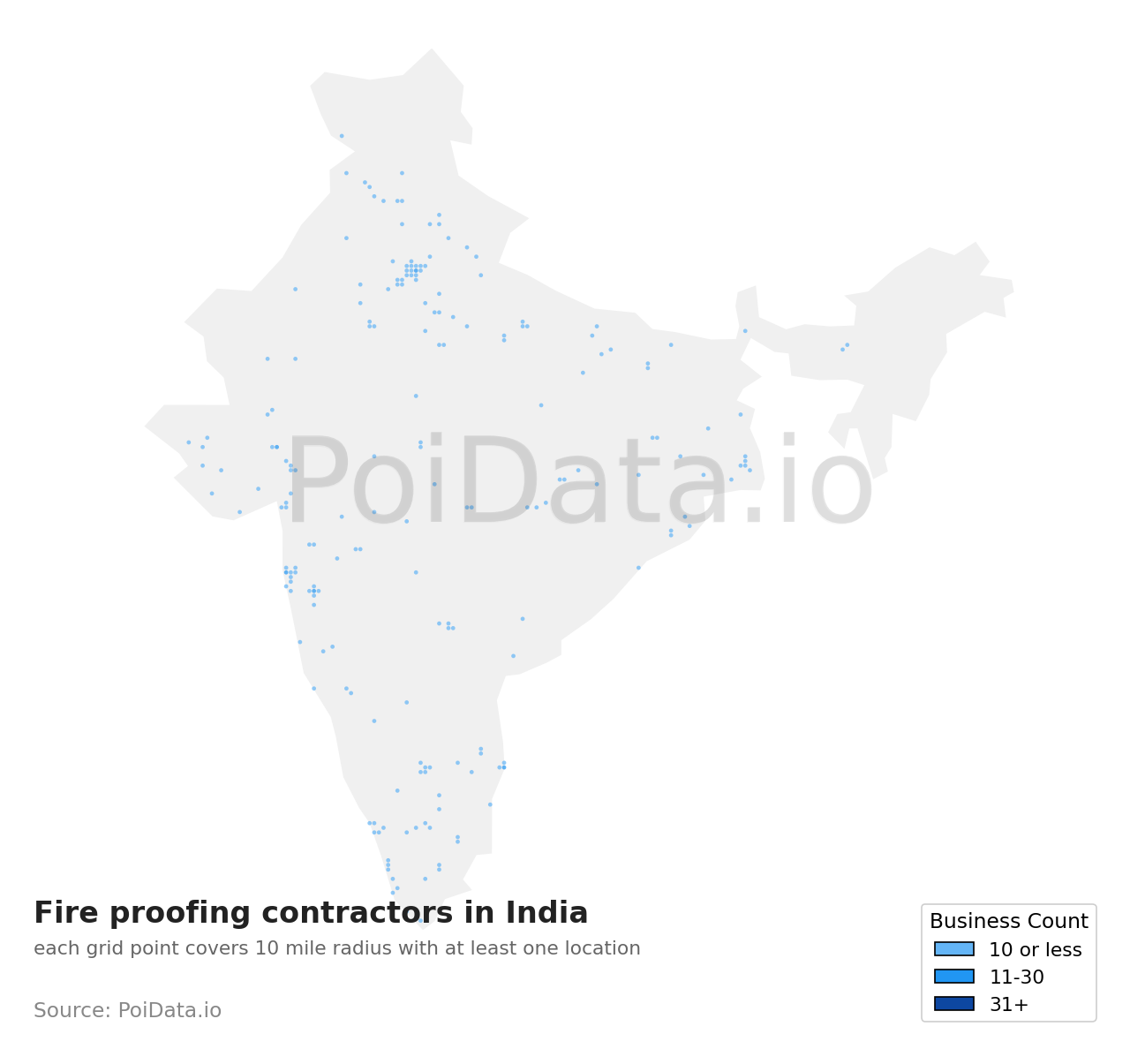 Fire proofing contractor density map for India