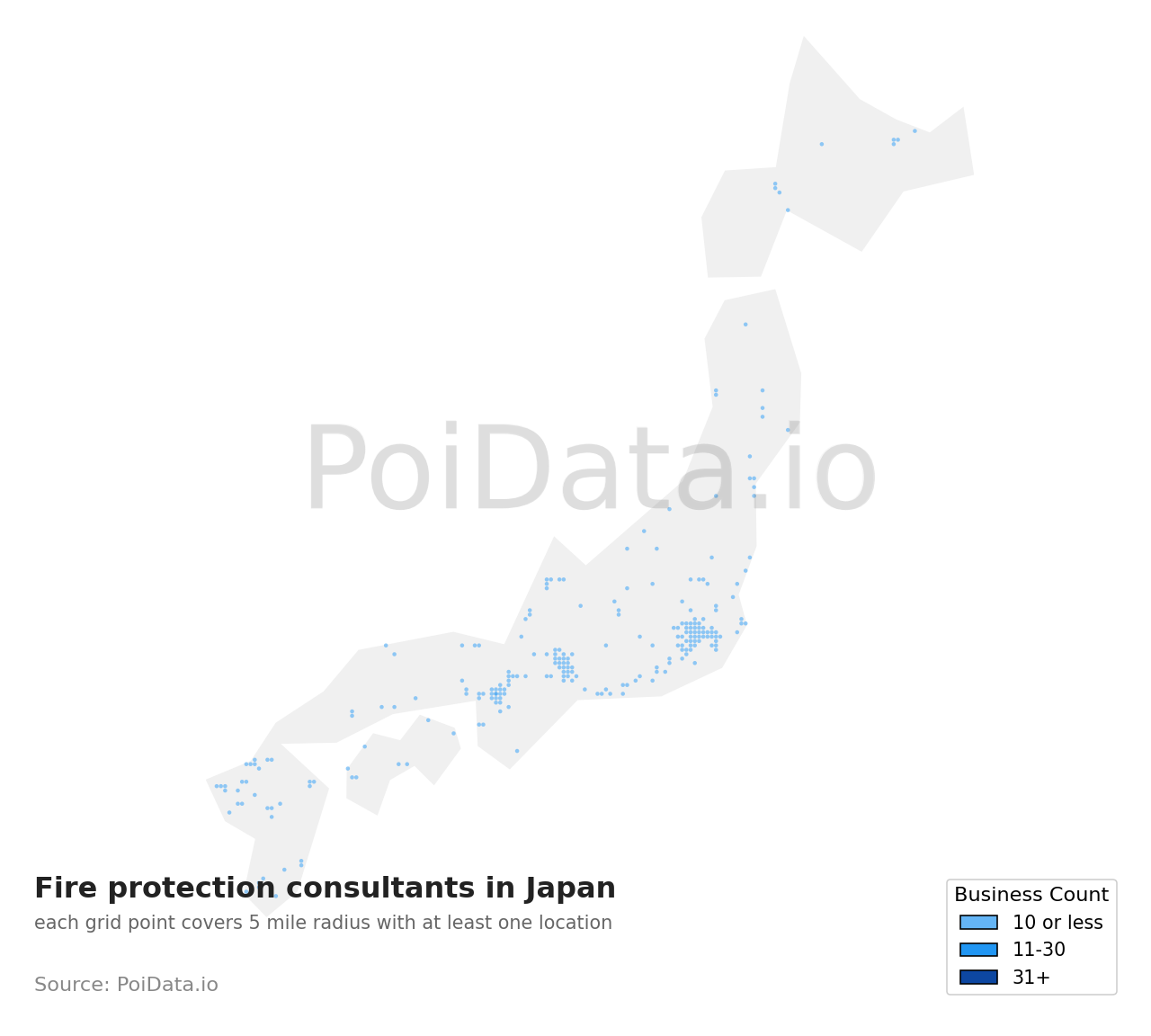 Fire protection consultant density map for Japan