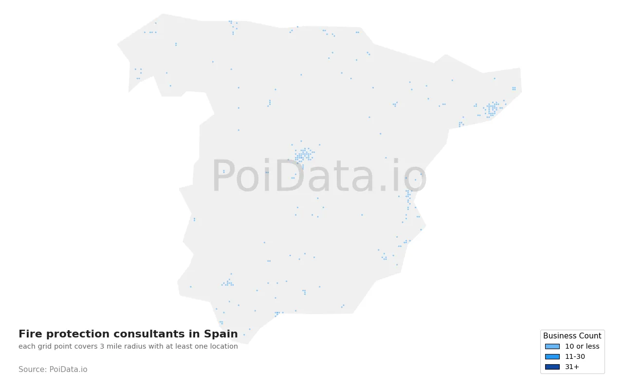 Fire protection consultant density map for Spain