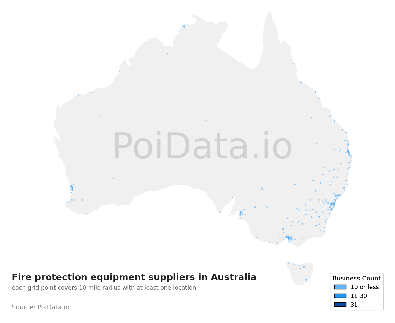 Fire protection equipment supplier density map for Australia