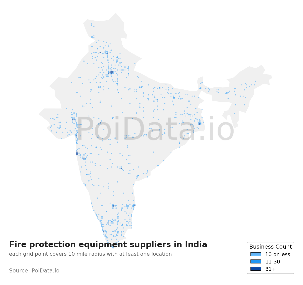 Fire protection equipment supplier density map for India