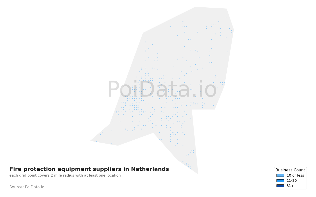 Fire protection equipment supplier density map for Netherlands
