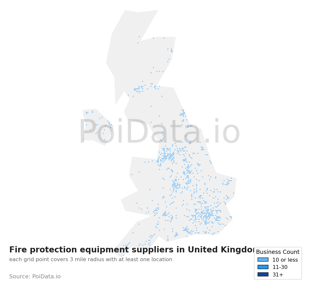 Fire protection equipment supplier density map for United Kingdom