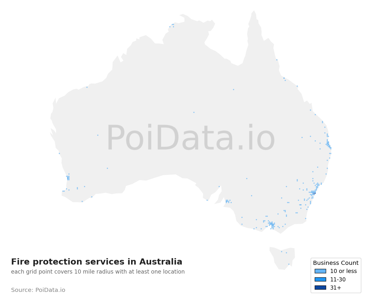 Fire protection service density map for VIC, Australia