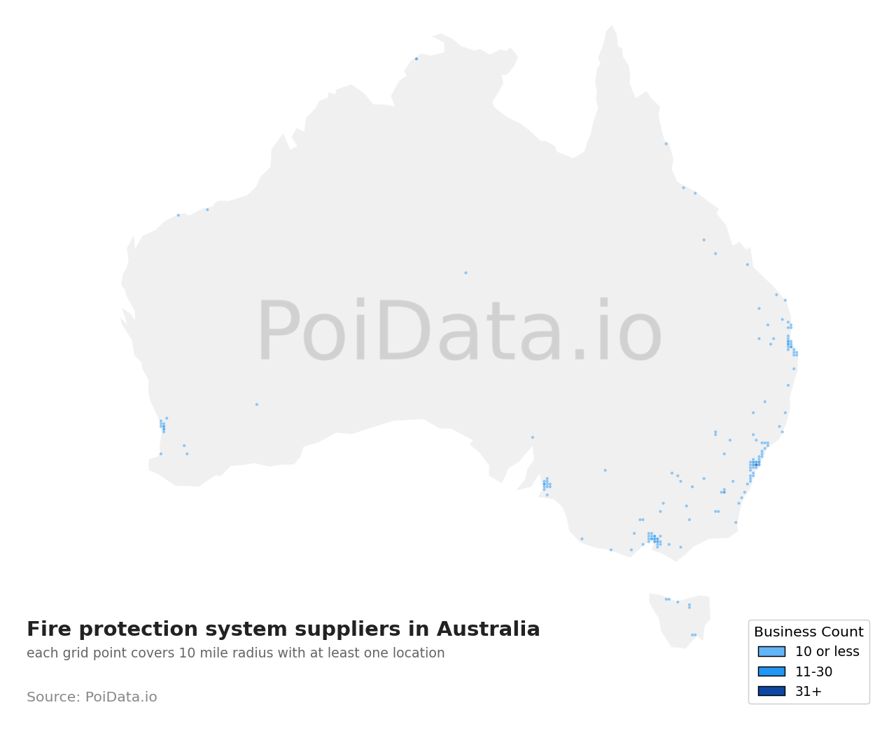 Fire protection system supplier density map for Australia