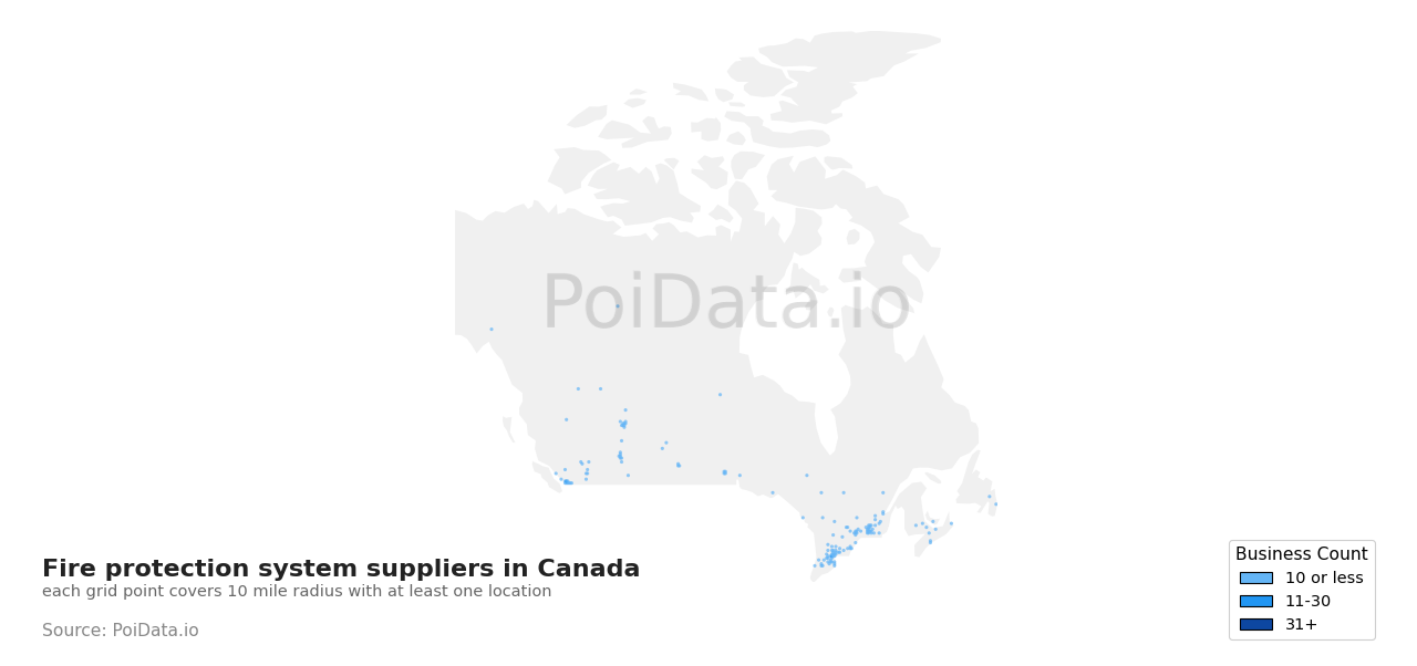 Fire protection system supplier density map for Canada
