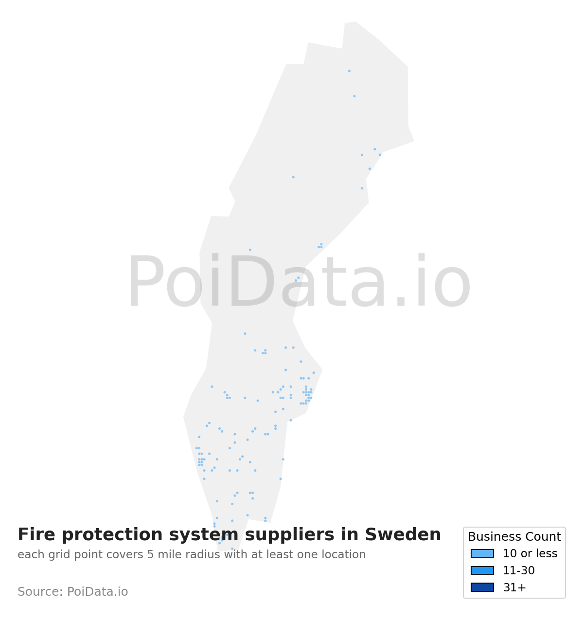 Fire protection system supplier density map for Sweden