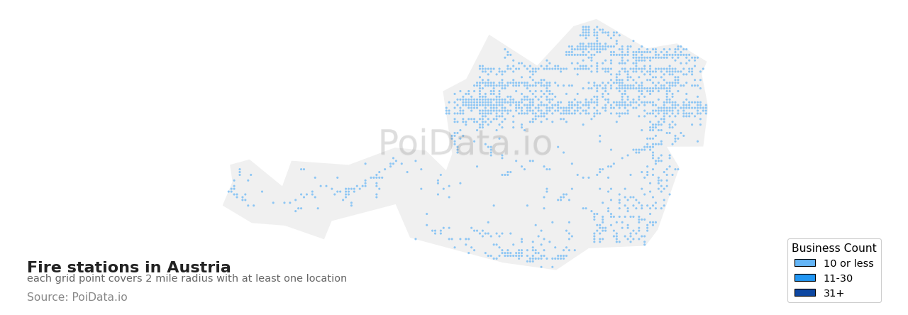 Fire station density map for Austria