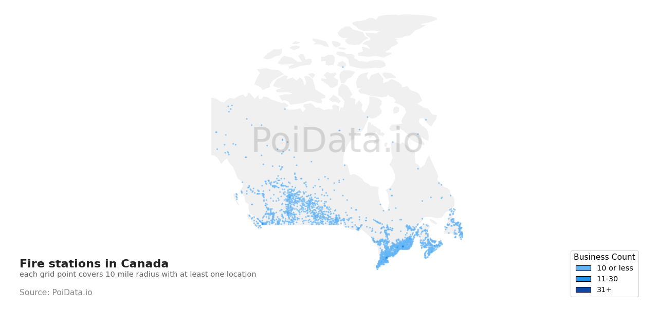 Fire station density map for Canada