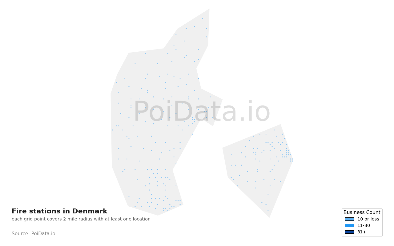Fire station density map for Denmark