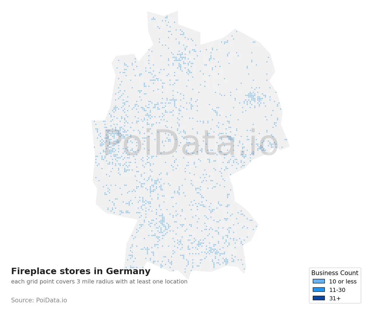 Fireplace store density map for Germany