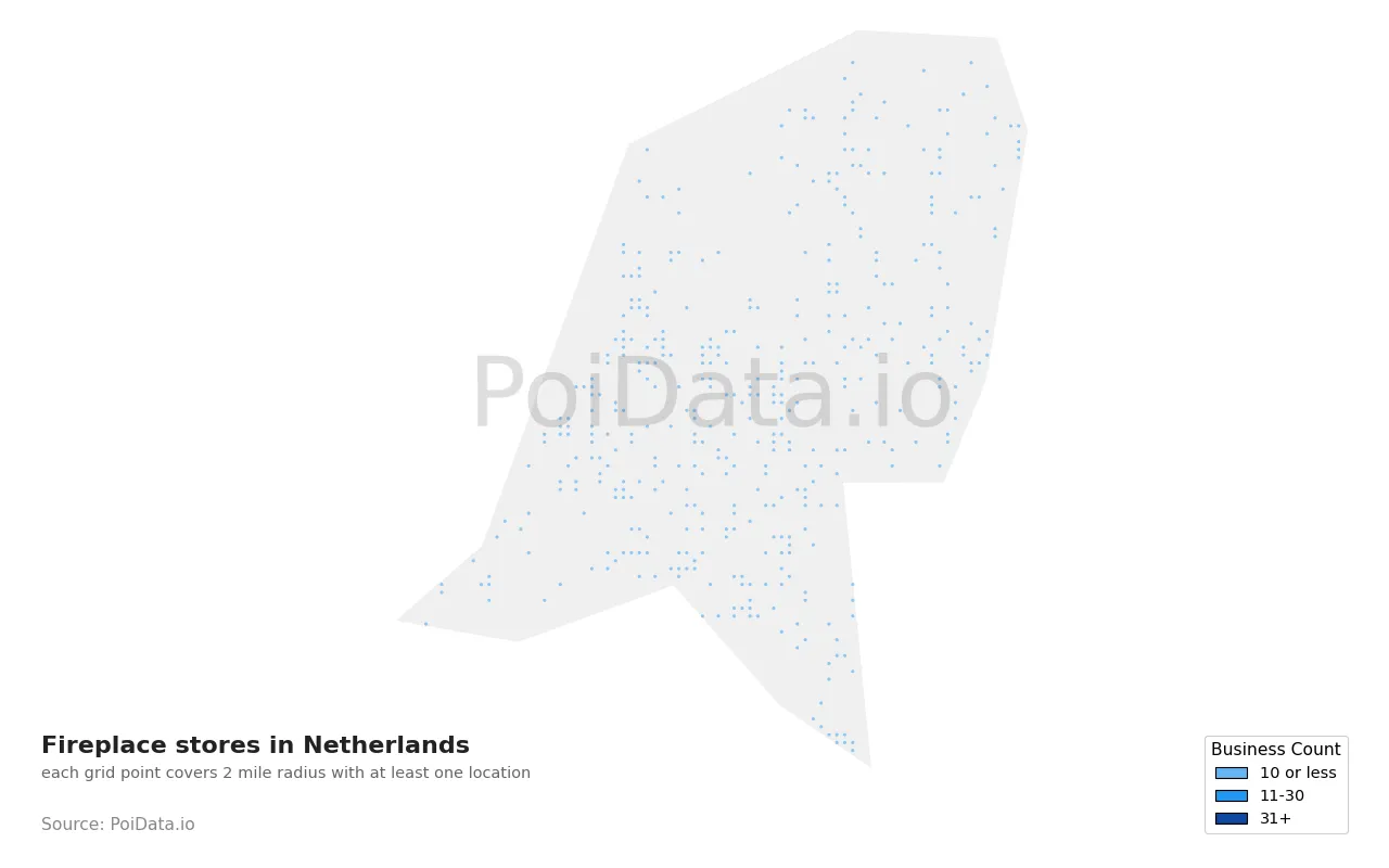 Fireplace store density map for Netherlands