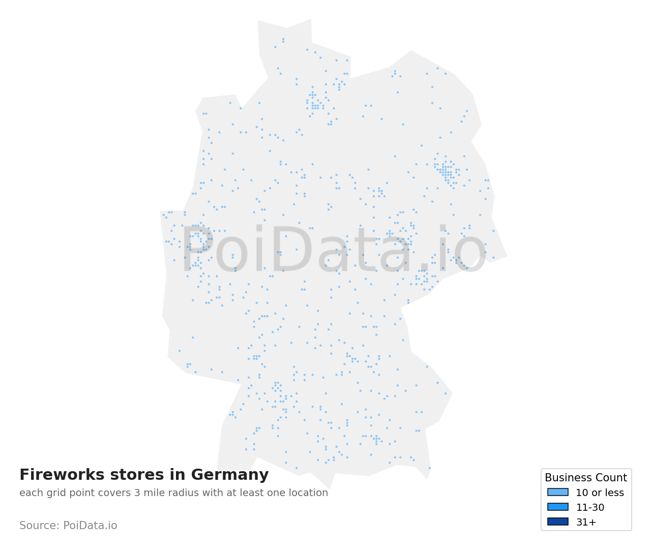 Fireworks store density map for Germany