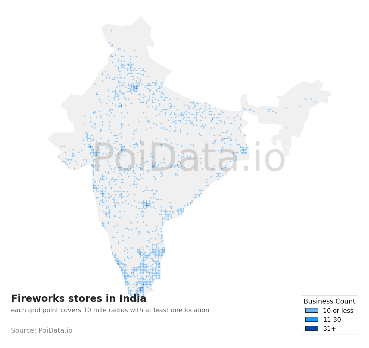 Fireworks store density map for India