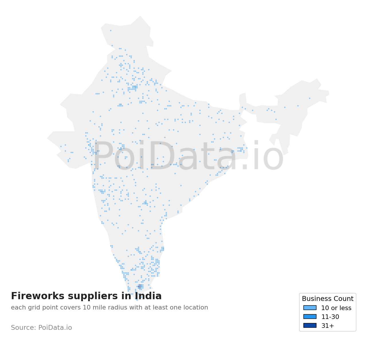 Fireworks supplier density map for India