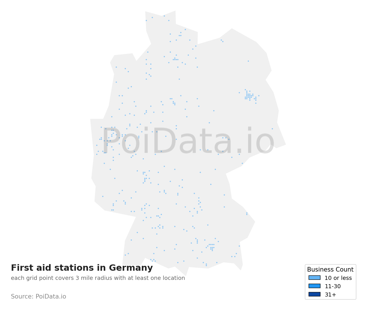 First aid station density map for Germany