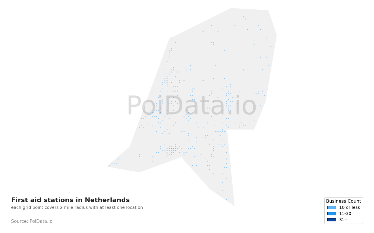 First aid station density map for Netherlands